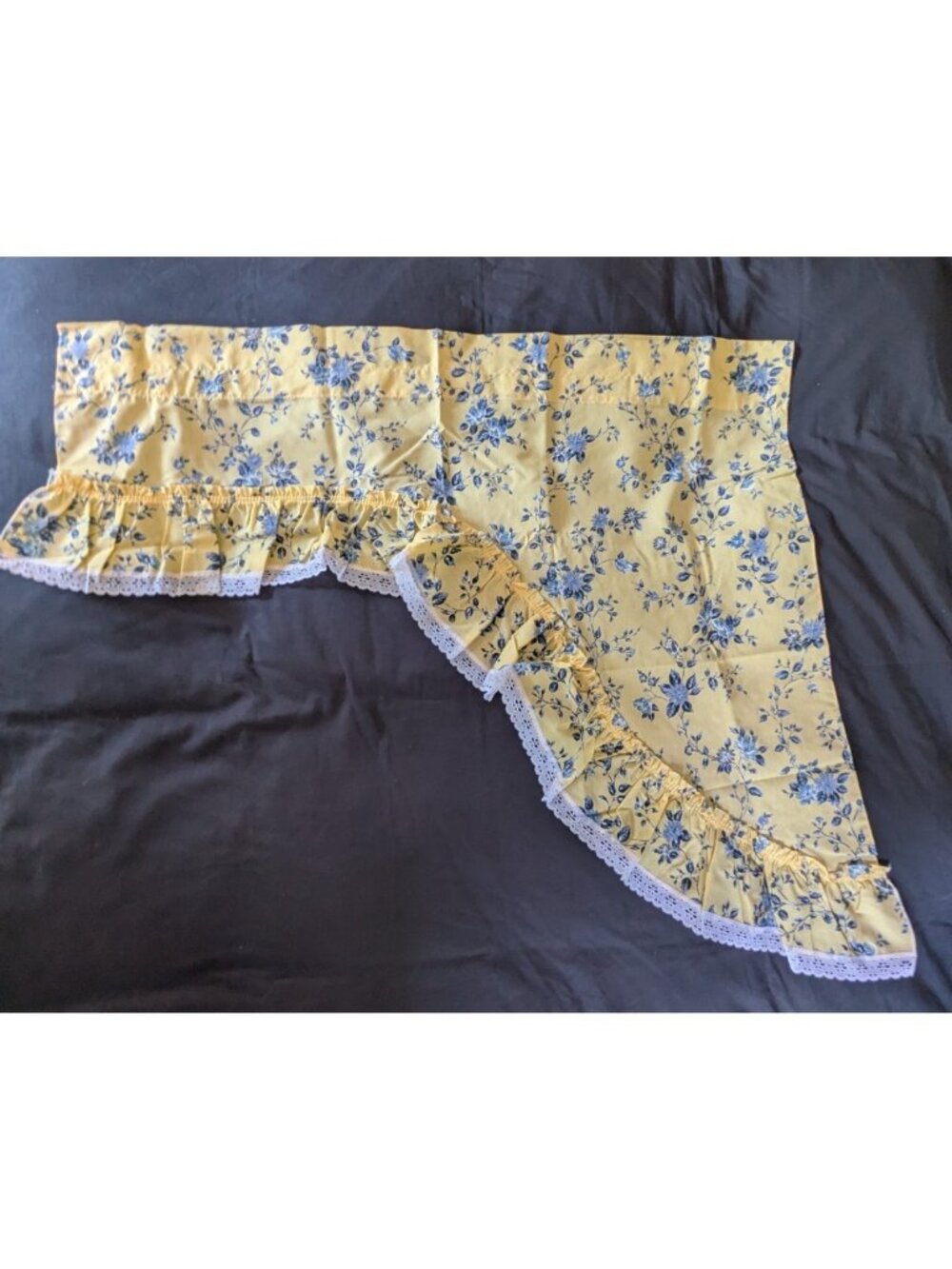 Vintage Patriot Curtain Ruffled Swag Valance Set Yellow Blue Floral 84"
